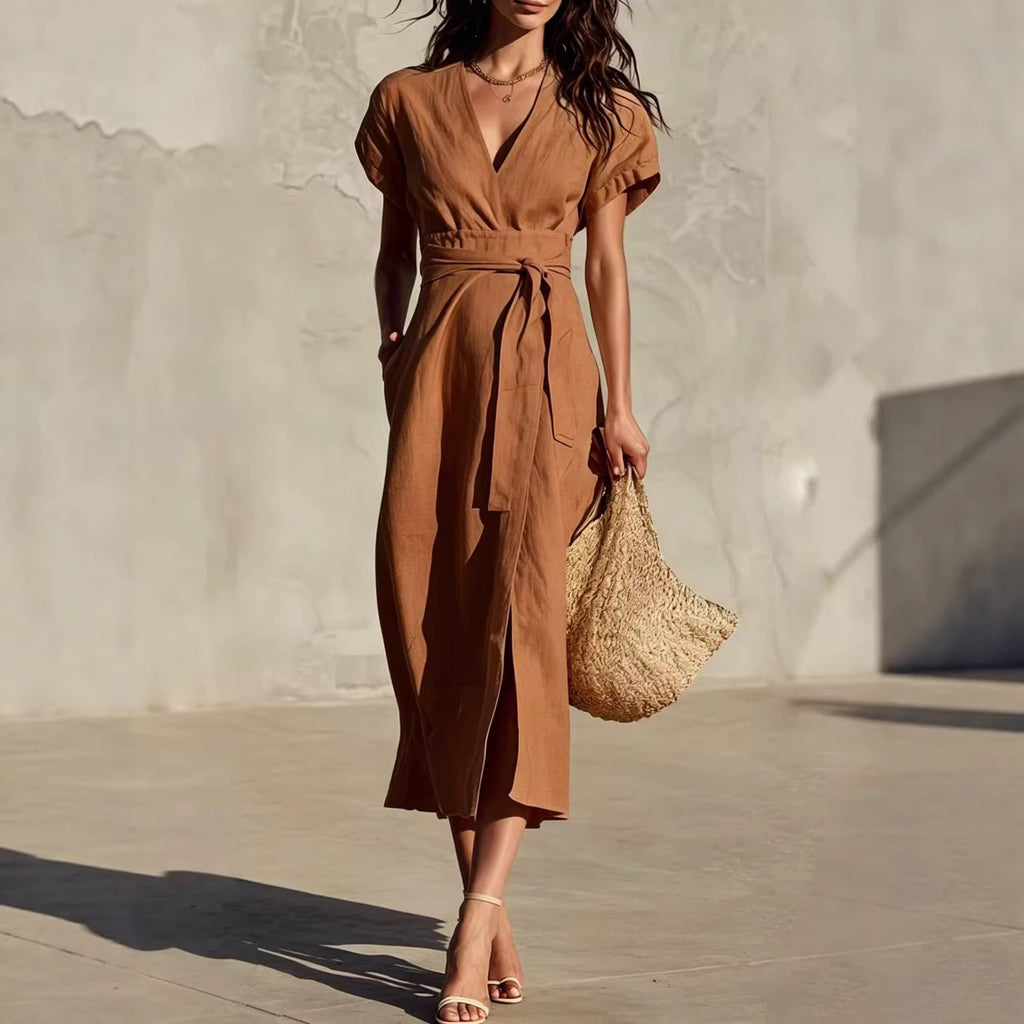 Midi-Kleid mit V-Ausschnitt & Taschen – Bild 2 | LuxeStyle