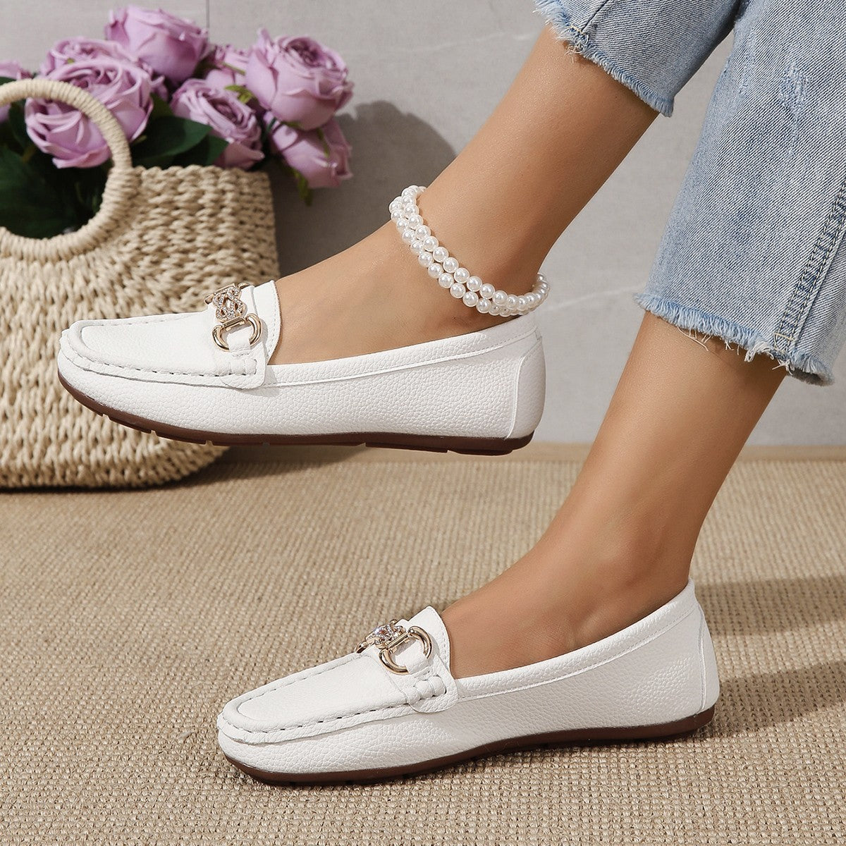 Koreanische Slip-on Loafers mit runder Zehenpartie