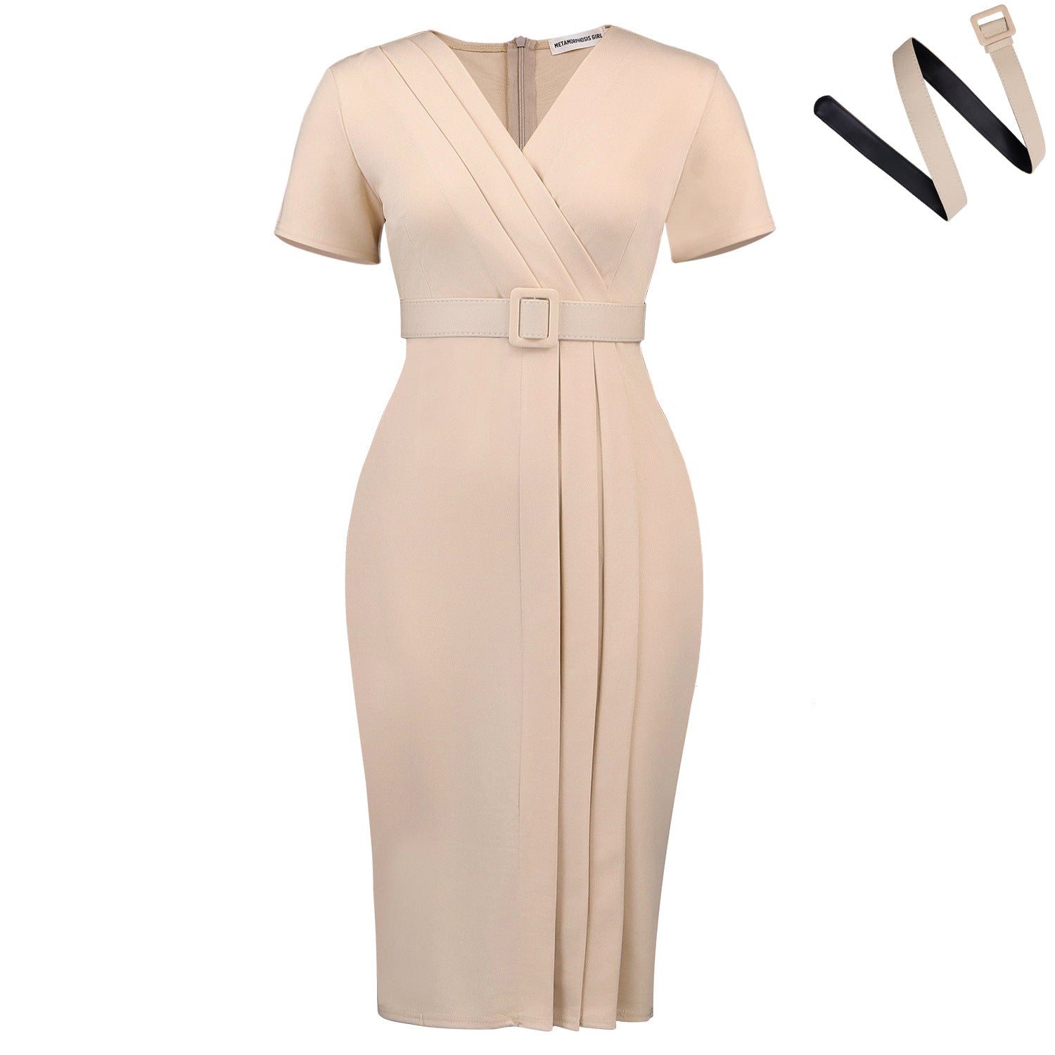 Elegantes V-Ausschnitt Midi-Kleid mit Gürtel