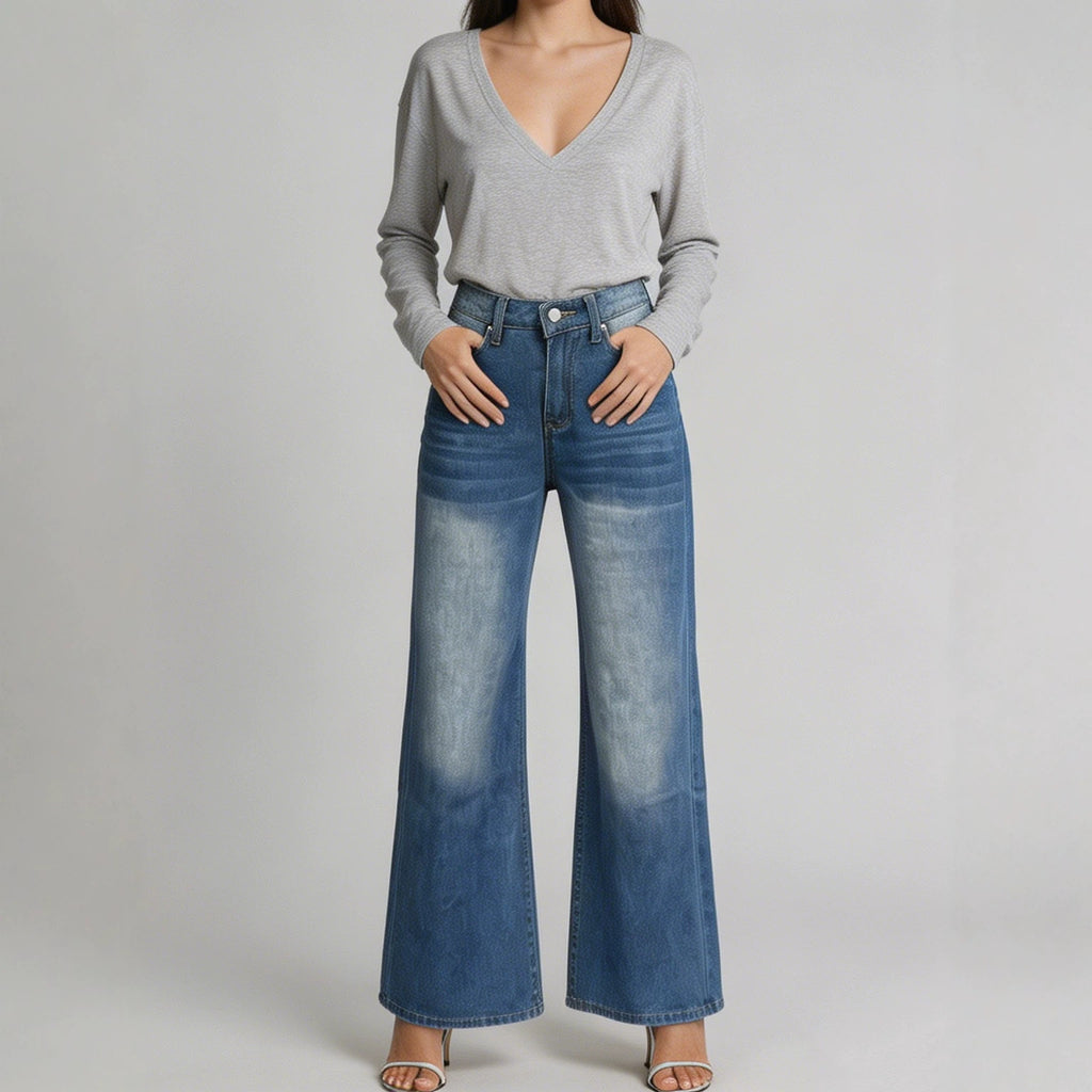 Washed Straight-Leg Commuter Jeans