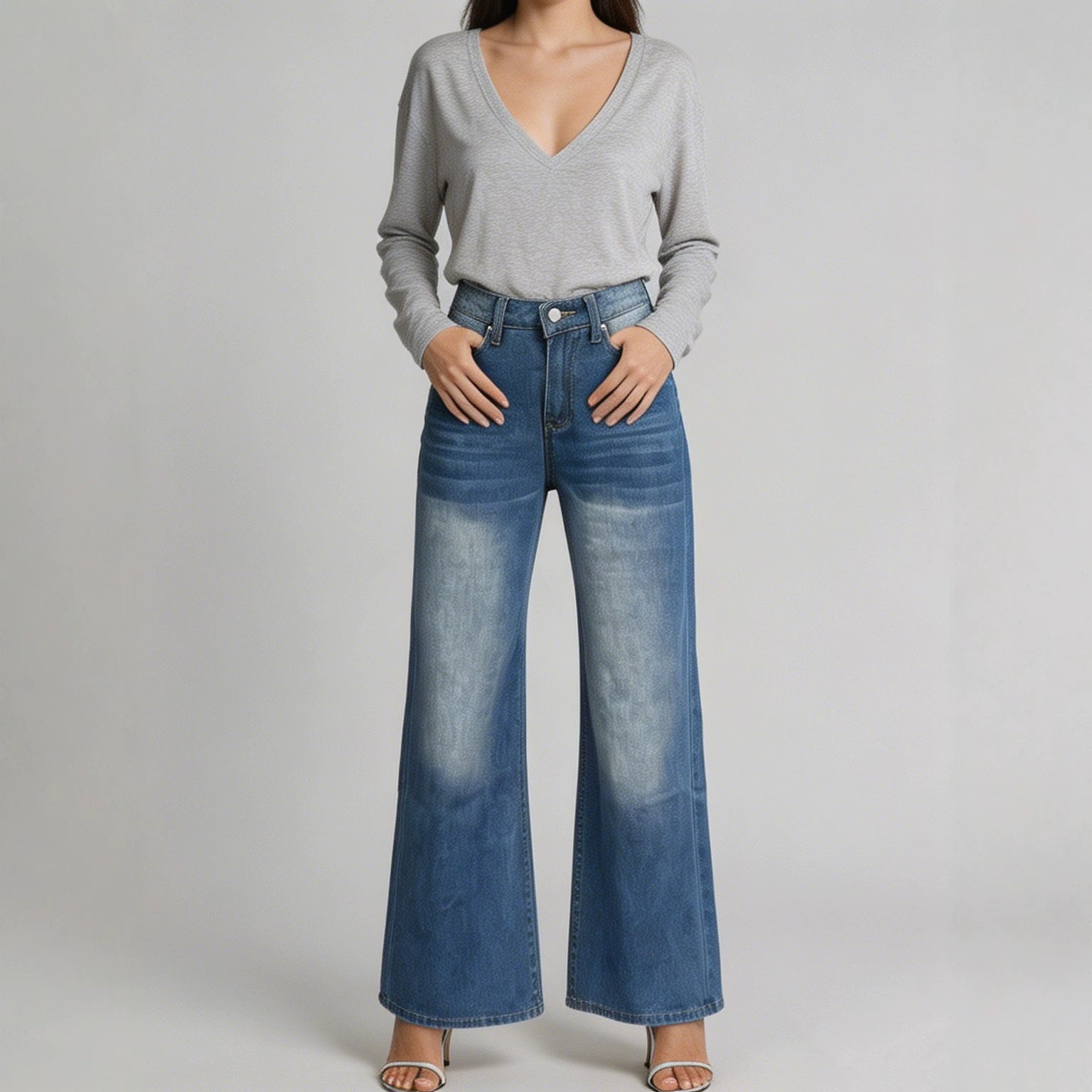Washed Straight-Leg Commuter Jeans