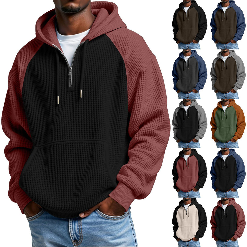 Color-Block Waffelstrick Kapuzenjacke für Herren