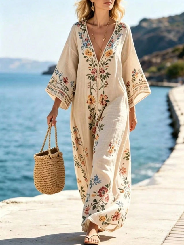 Sommerliches V-Ausschnitt Mid-Sleeve Kleid – Bild 3 | LuxeStyle