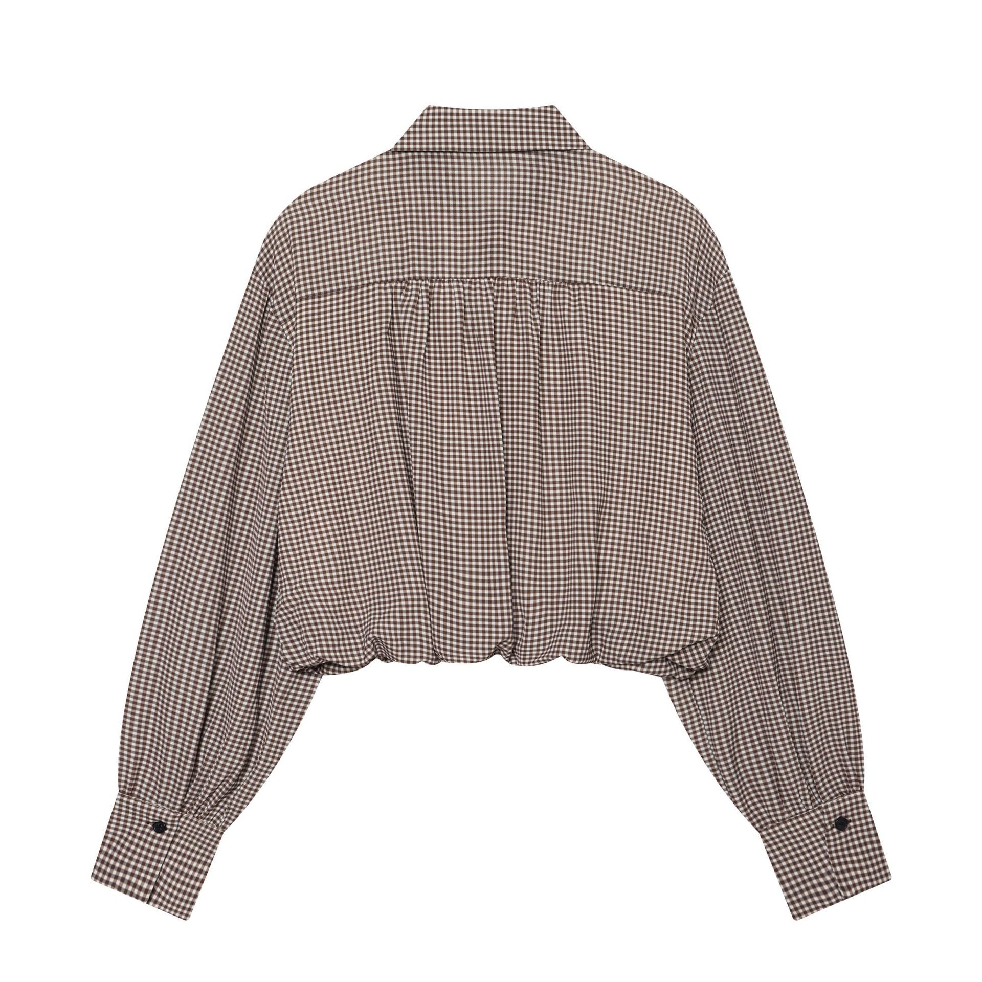 Retro-Bluse mit Plaid-Muster und langen Ärmeln