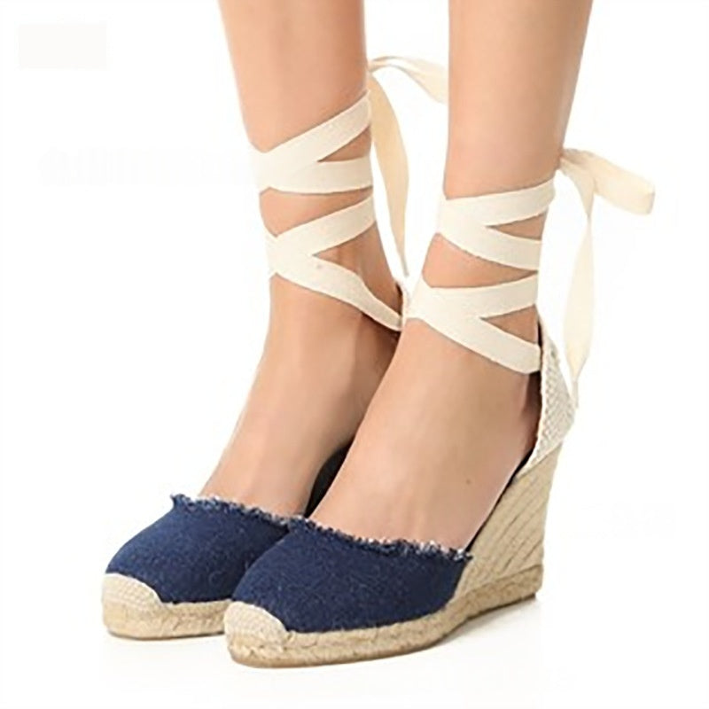 Jute Keilabsatz-Sandalen für Damen