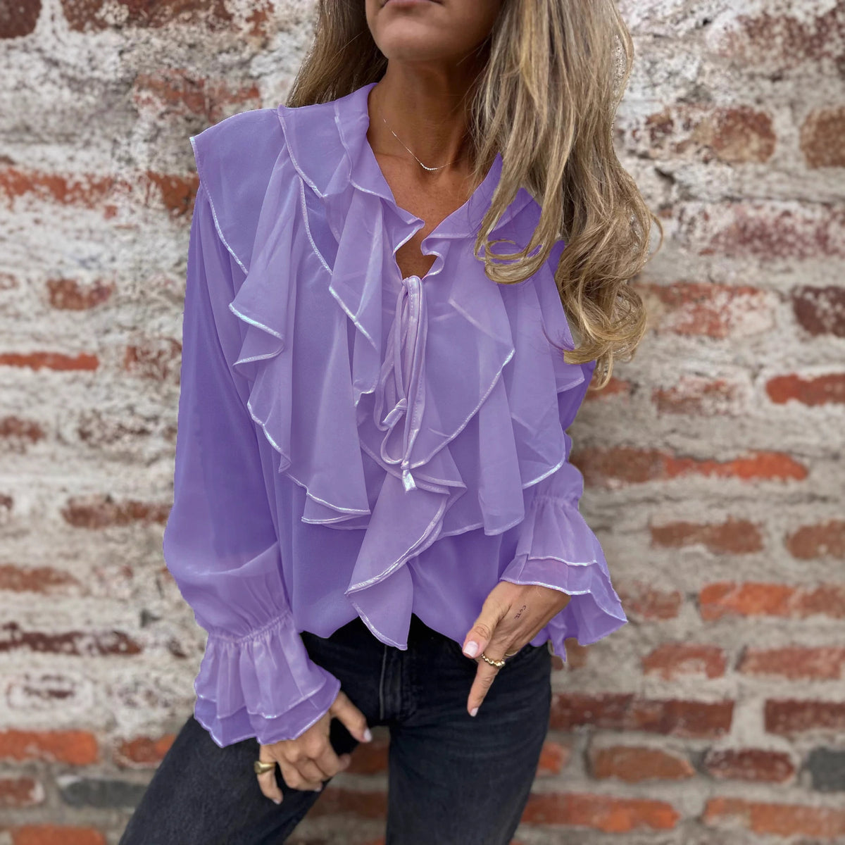 Chiffon-Bluse mit Rüschen und weiten Ärmeln | LuxeStyle