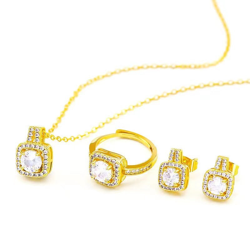Schmuckset: Zirkon-Halskette, Ohrringe, Ring