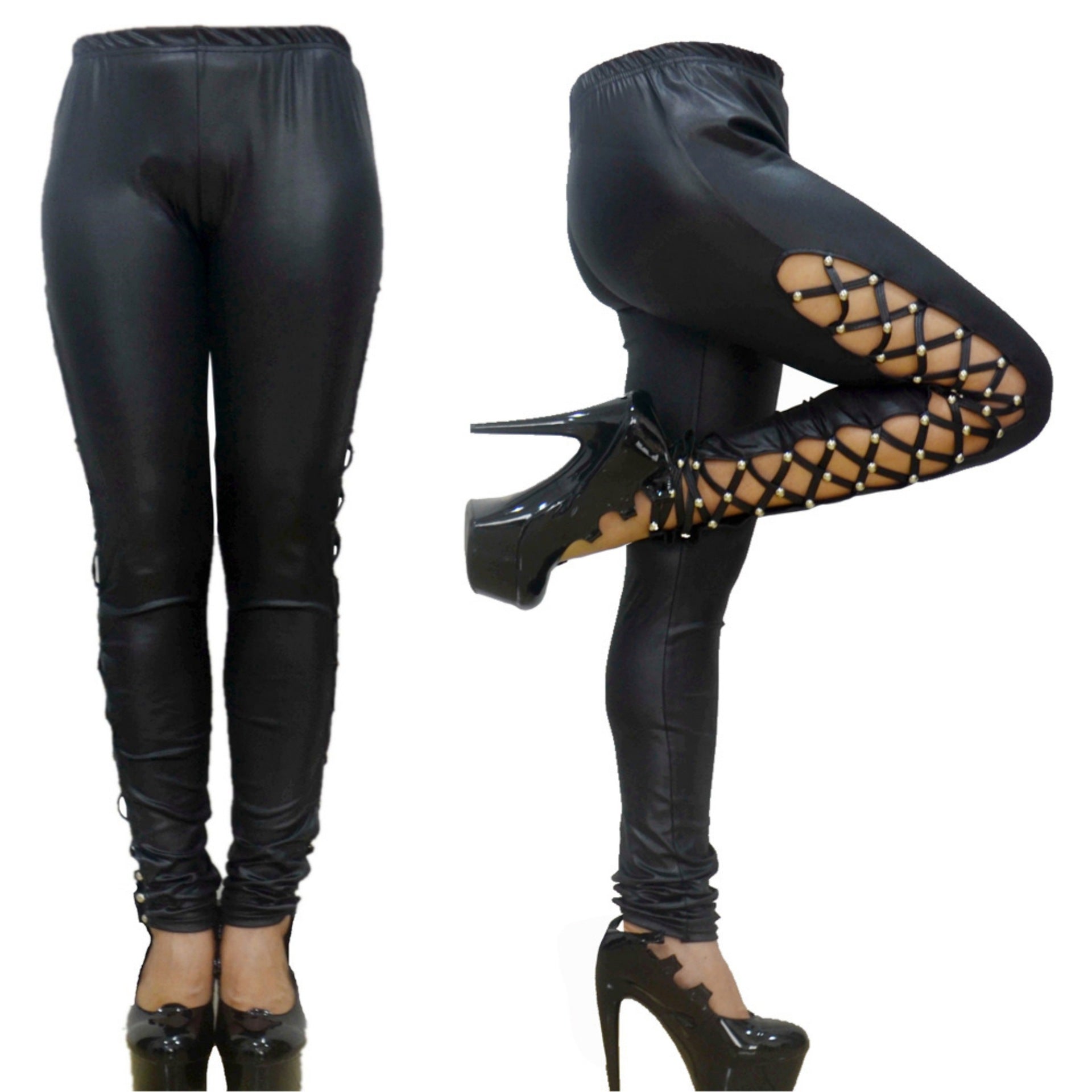 Kurze Leggings in Leder-Optik