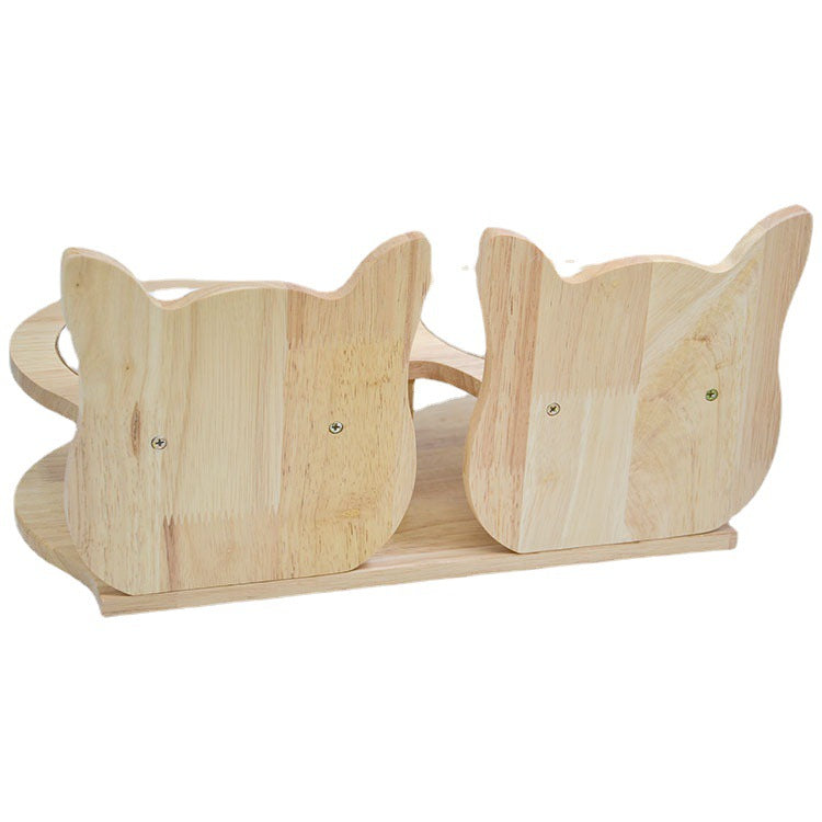 Holz Katzenfutterständer mit Keramikschale