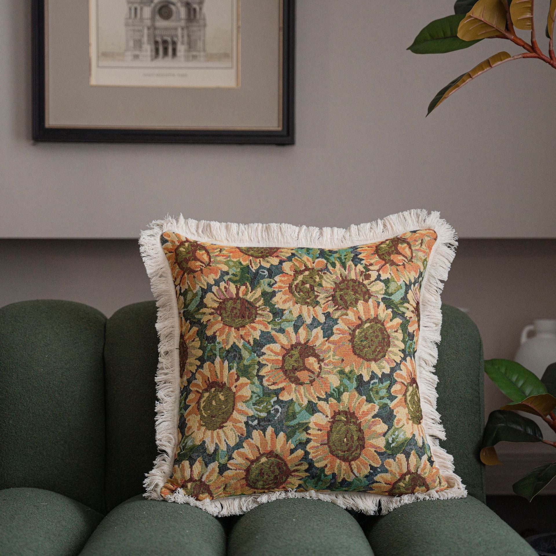 Jacquard Kissenbezug mit Pflanzenmuster