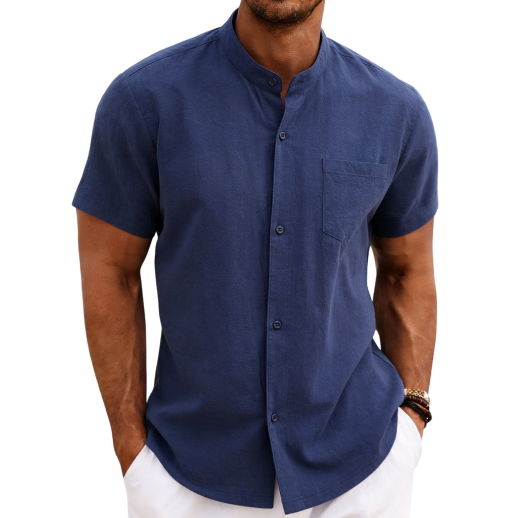 Herren-Sommerhemd «Lido» · Stehkragen, Kurzarm Leinen-Look