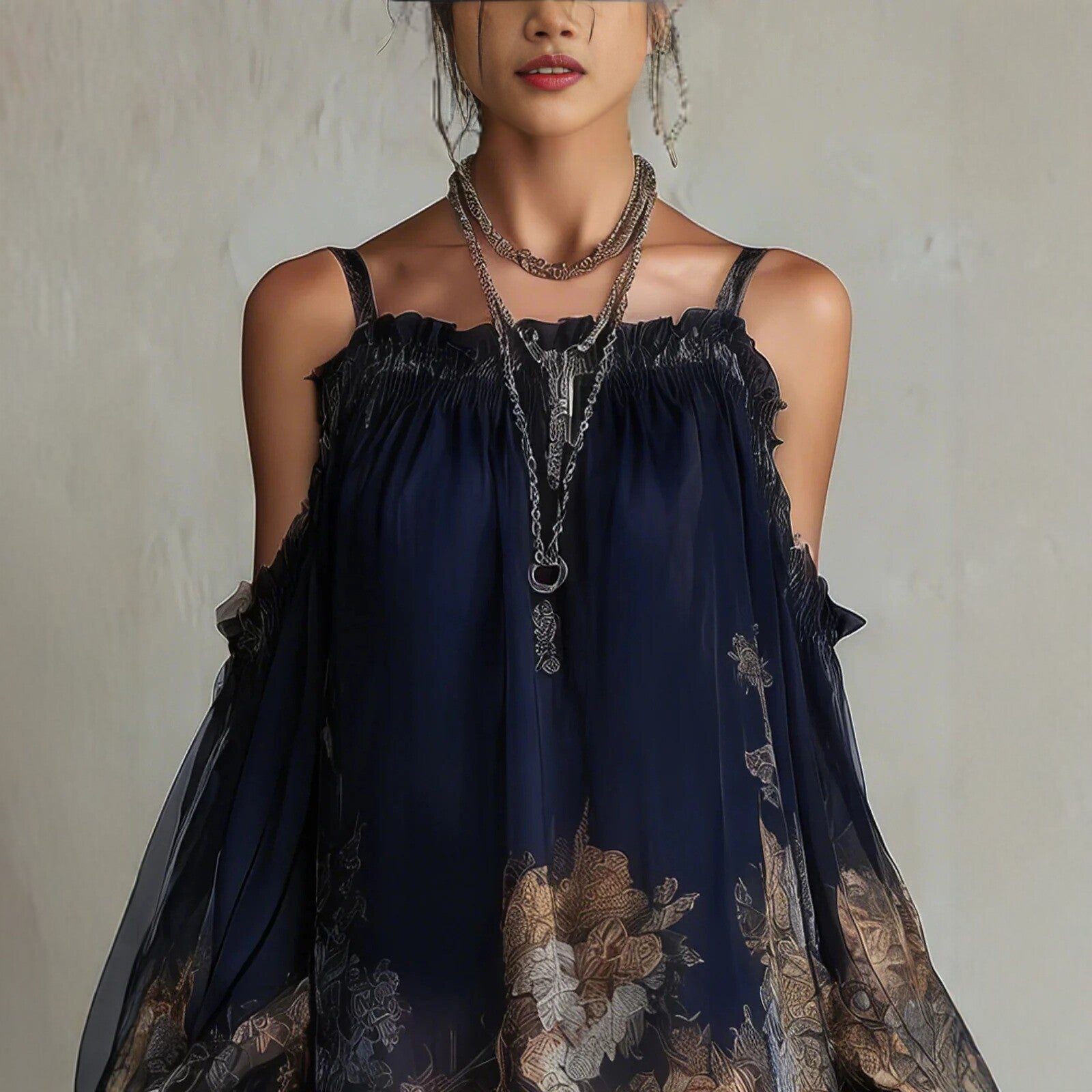 Boho-Minikleid mit Print und Volants