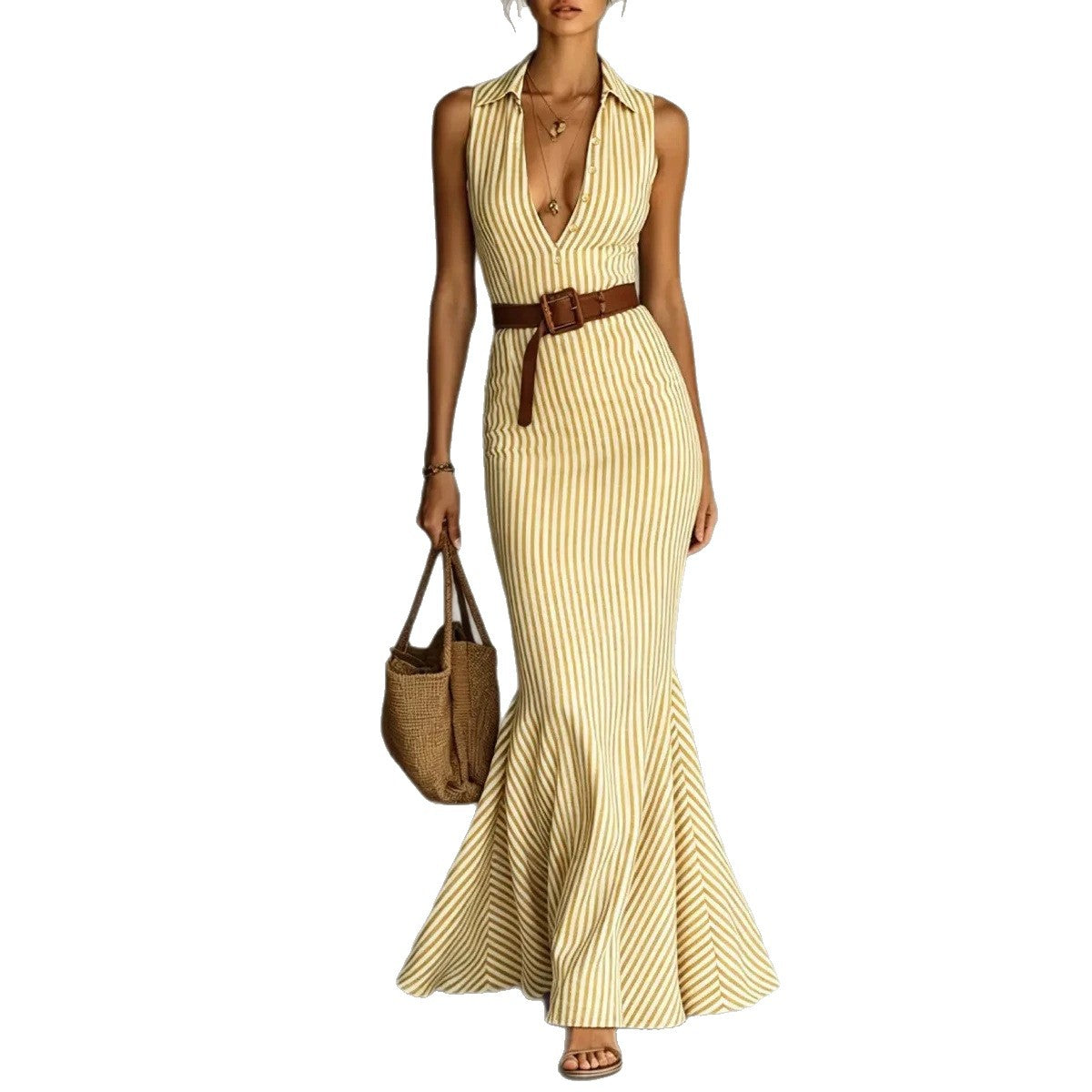 Elegantes V-Neck Kleid mit Gürtel