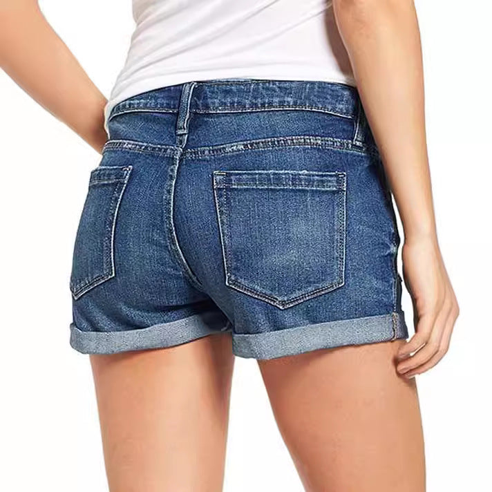 High-Waist Stretch-Denim Shorts mit Rissen