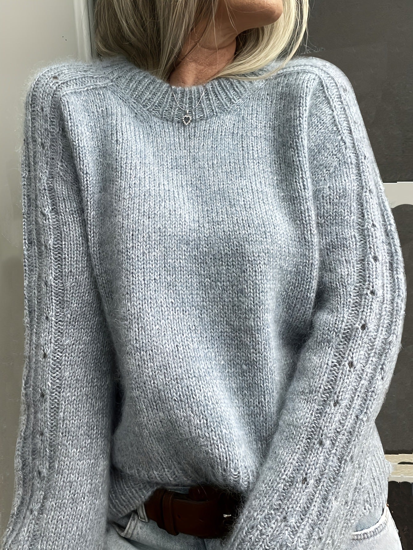 Grauer Damen Pullover mit Rundhals