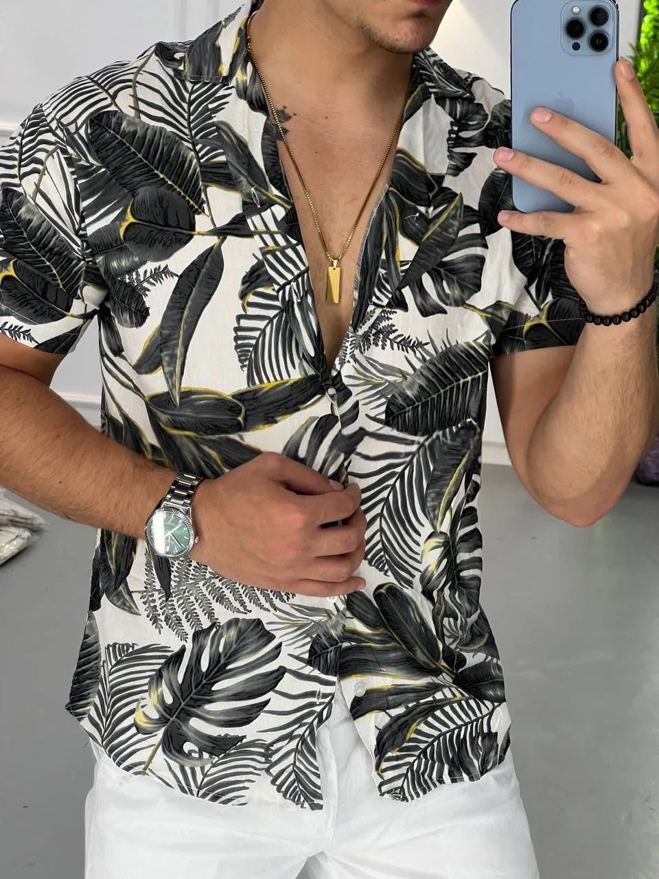 Hawaiianer-Print-Kurzarmhemd