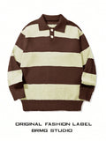 Herren Streifen Strickpullover mit Kontrastkragen