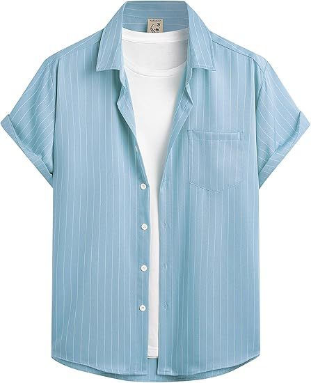Gestreiftes Kurzarm-Hemd-Cardigan für Herren – Bild 11 | LuxeStyle