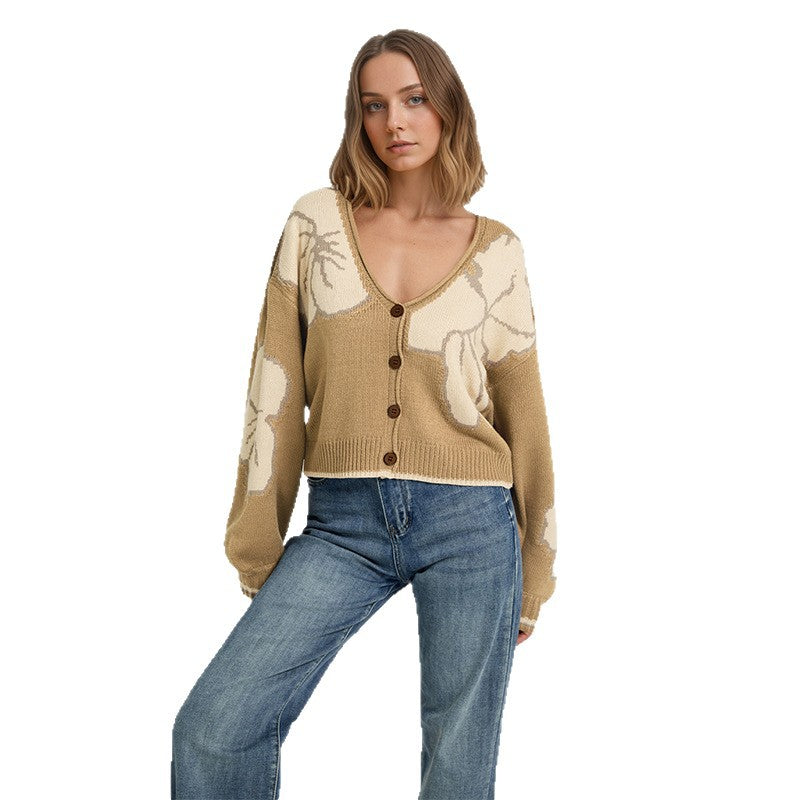 Jacquard Color-Block Strick-Cardigan für Damen