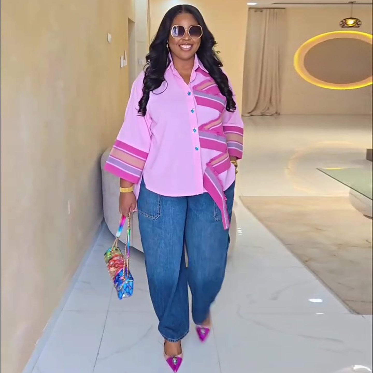 Lässiges Patchwork Longshirt im Afrika-Stil