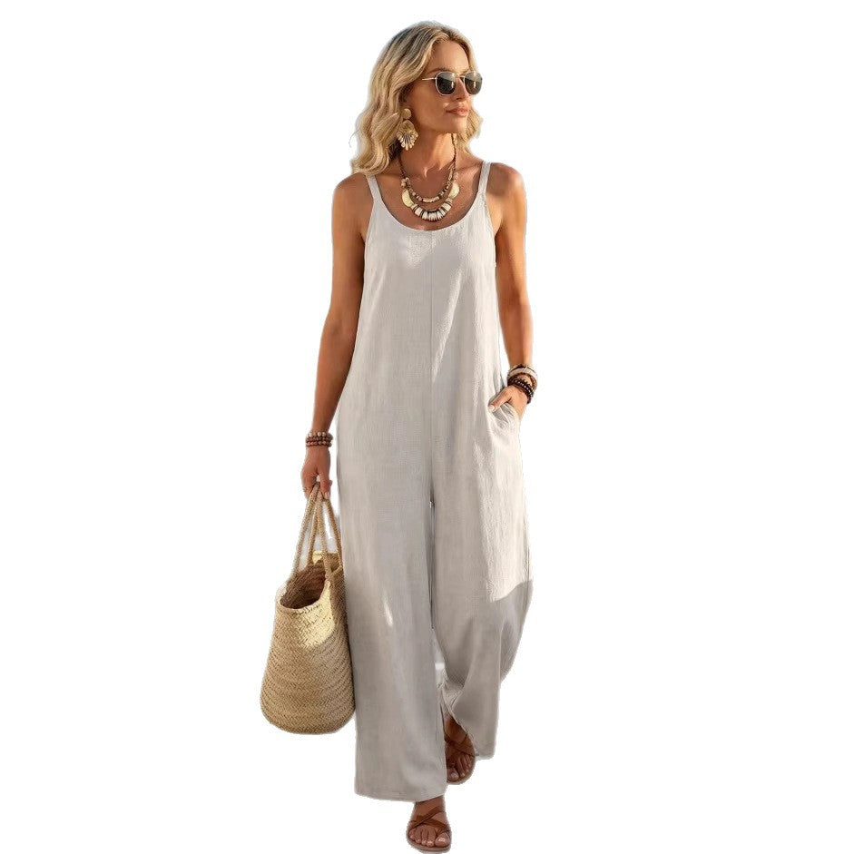 Khakifarbener weiter Jumpsuit für Damen