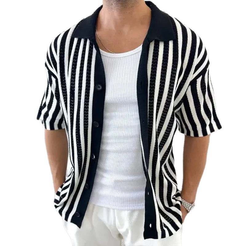 Herren Strickjacke Kurzarm Gestreift – Ansicht 4