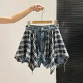 Plaid Patchwork Denim Shorts für Damen