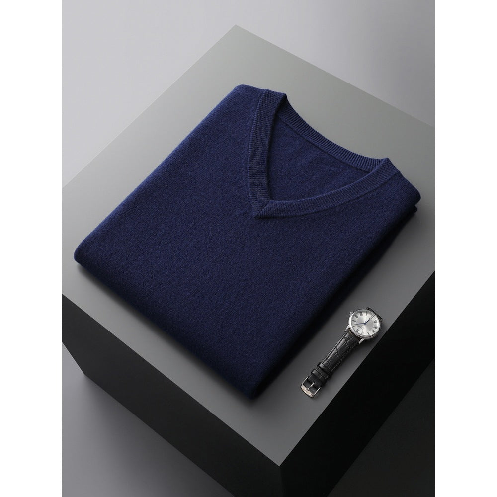 V-Ausschnitt Strickpullover aus Wolle