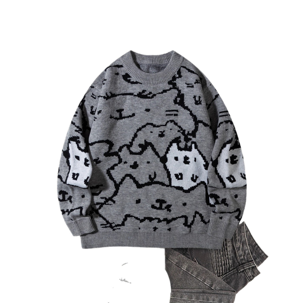 Herren Knit Sweater mit niedlichem Katzenprint