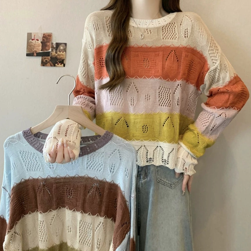 Damen Strickpullover mit bunten Streifen