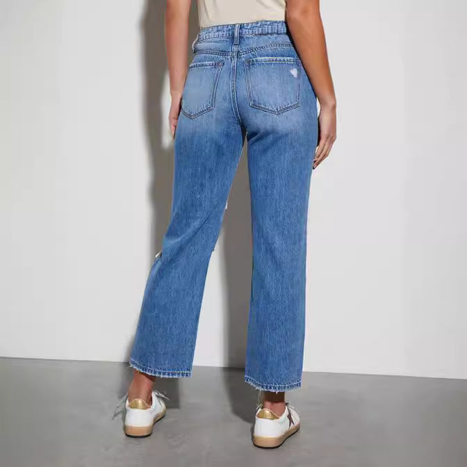 Casual High-Waist Cropped Jeans mit Rissen – Ansicht 5