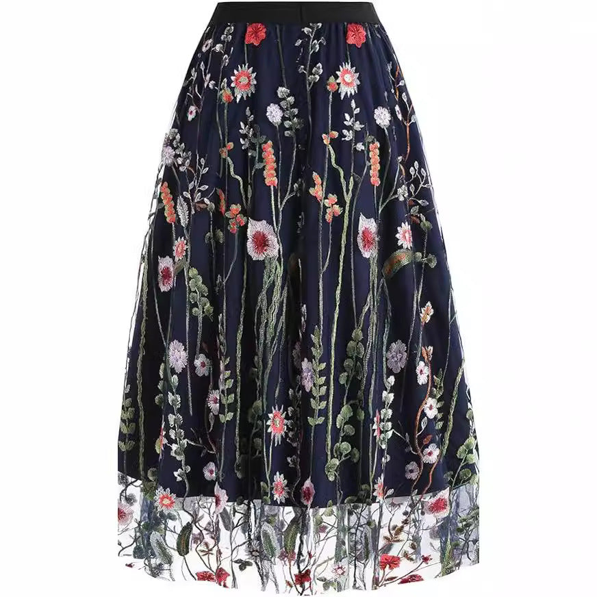 Damen-A-Linie Tüllrock Blumenmuster