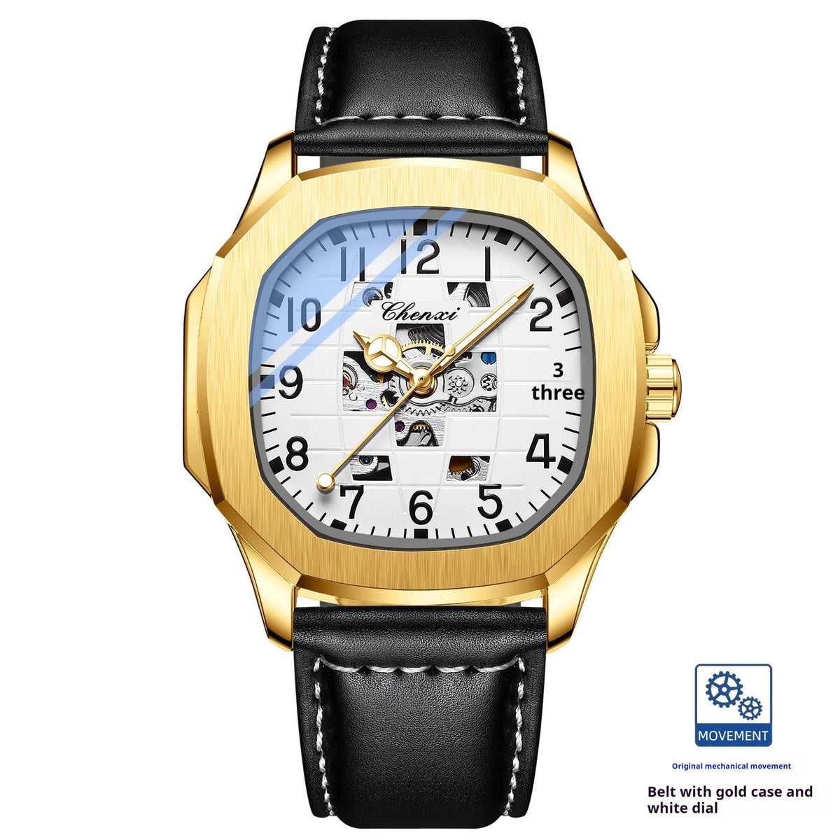 Quadratische mechanische Herrenarmbanduhr – Bild 3 | LuxeStyle