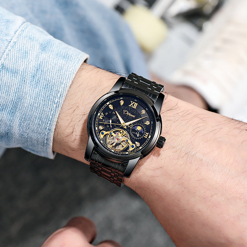 Luminous Sonne Mond Stern Herren-Mechanische Uhr