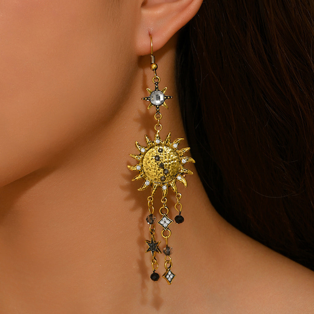 Vintage-Ohrringe Sonne & Mond mit Strass – Ansicht 5