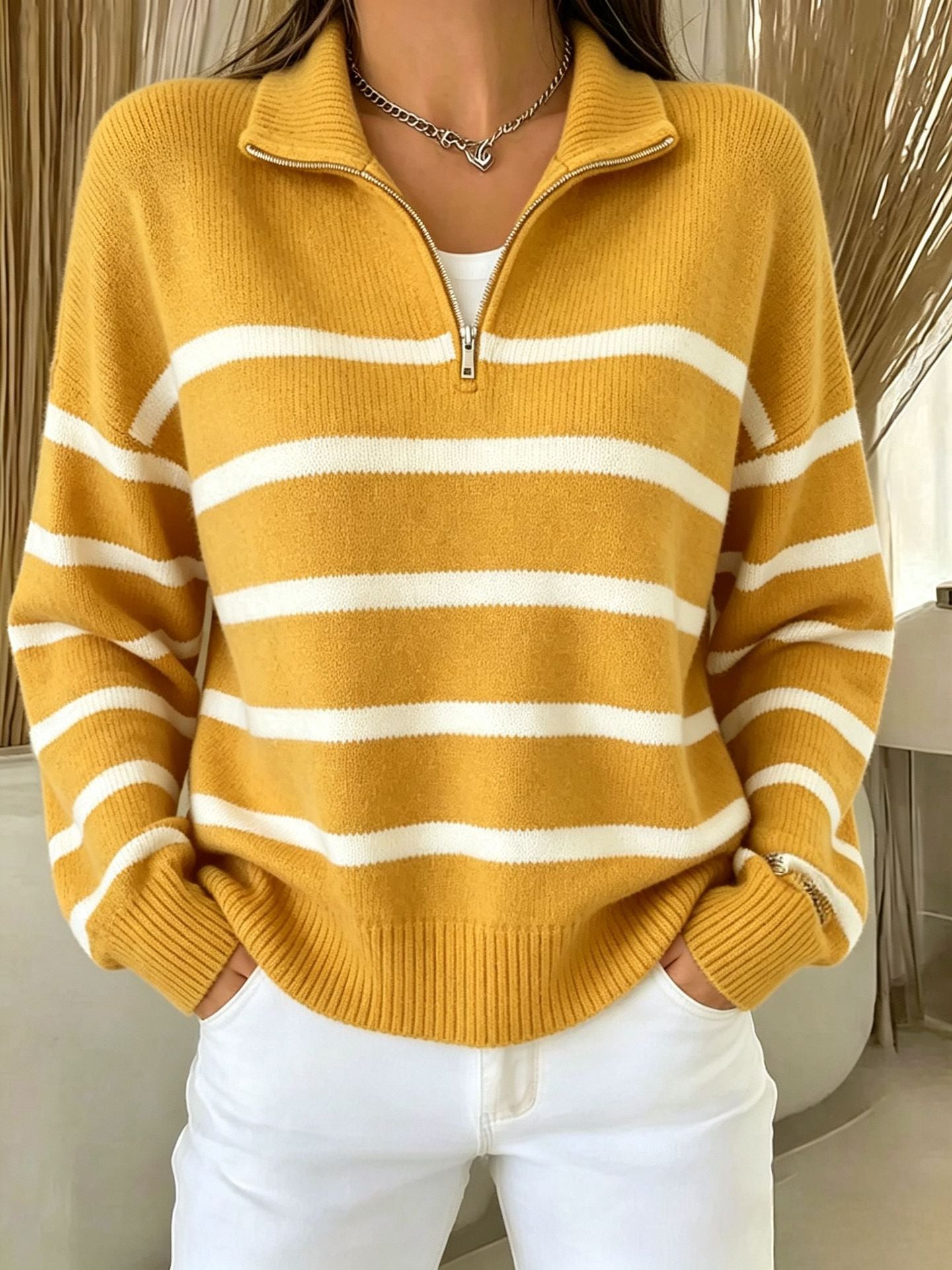 Color-Block Pullover mit Kettenmuster