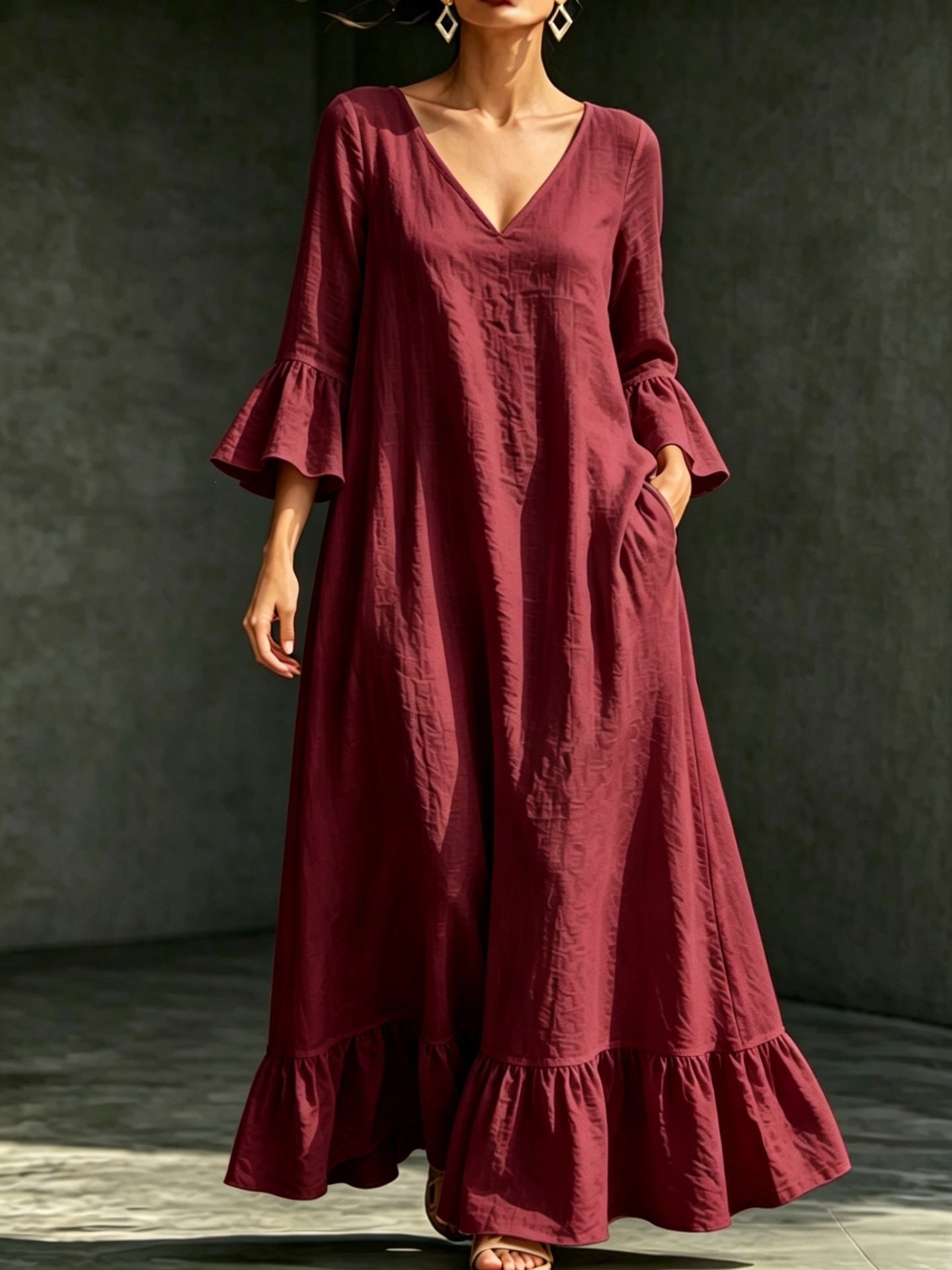 Midikleid mit Rüschensaum und 3/4-Ärmeln
