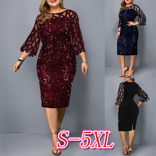 Rundhals-Glitzer-Partykleid