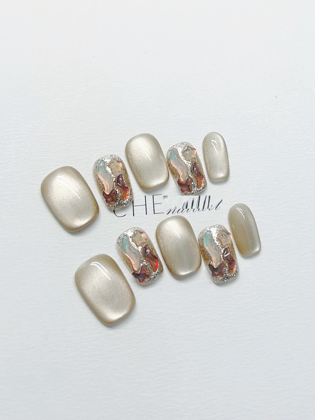 Nail Milk Coffee Cat's Eye Fake Nails – Bild 7 | LuxeStyle