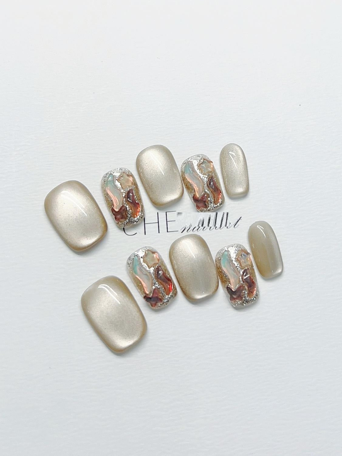Nail Milk Coffee Cat's Eye Fake Nails – Bild 7 | LuxeStyle