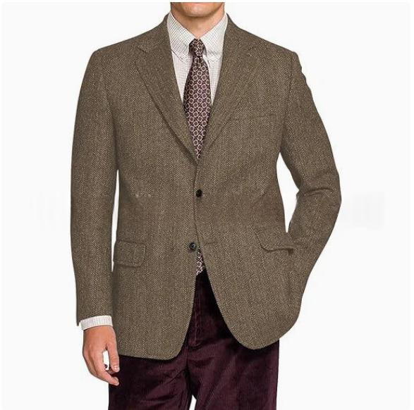 Herren Vintage-Jacke mit Heringbone-Muster Slim Fit