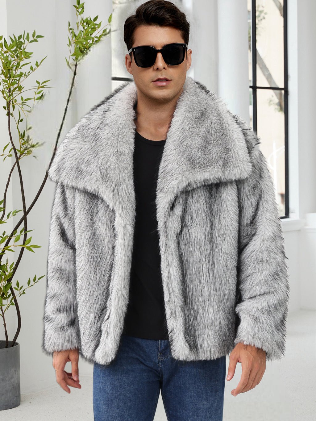 Herren-Jacke aus Kunstfell mit Reverskragen