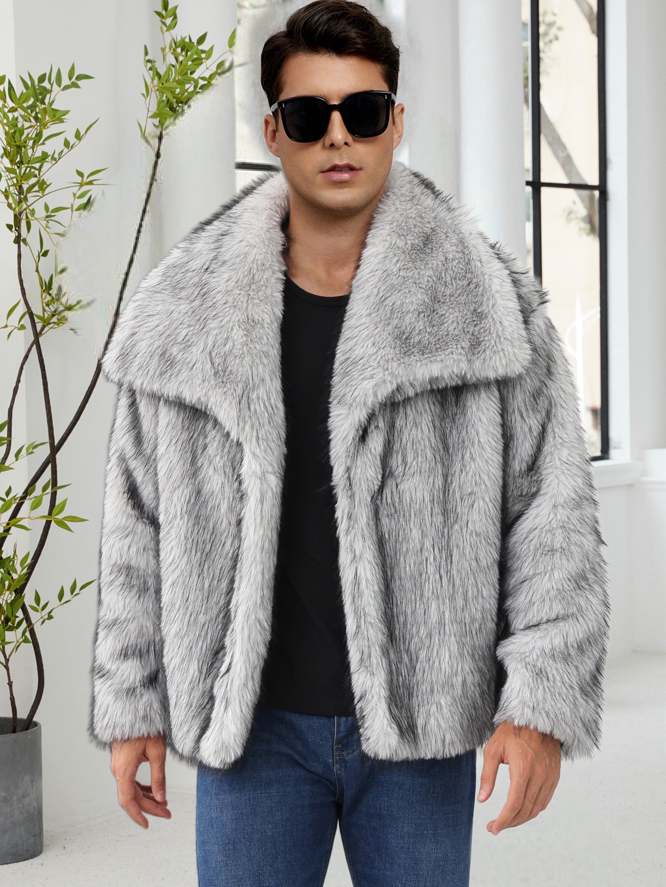 Herren-Jacke aus Kunstfell mit Reverskragen