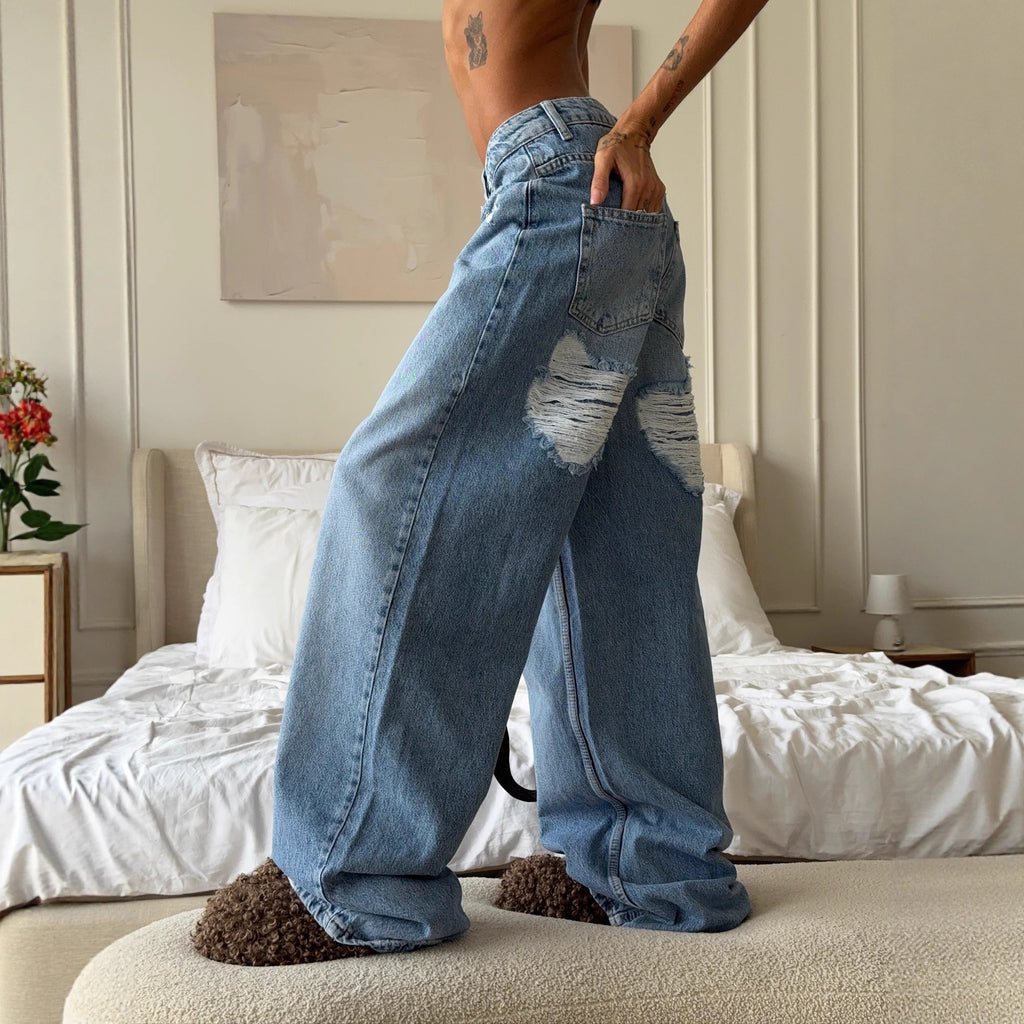 Trendy Ripped Straight-leg Wide-leg Jeans