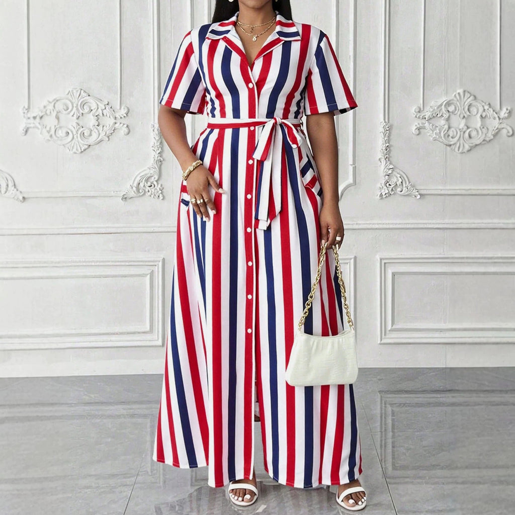 Gestreiftes Polo-Halskleid mit A-Linie – Bild 2 | LuxeStyle