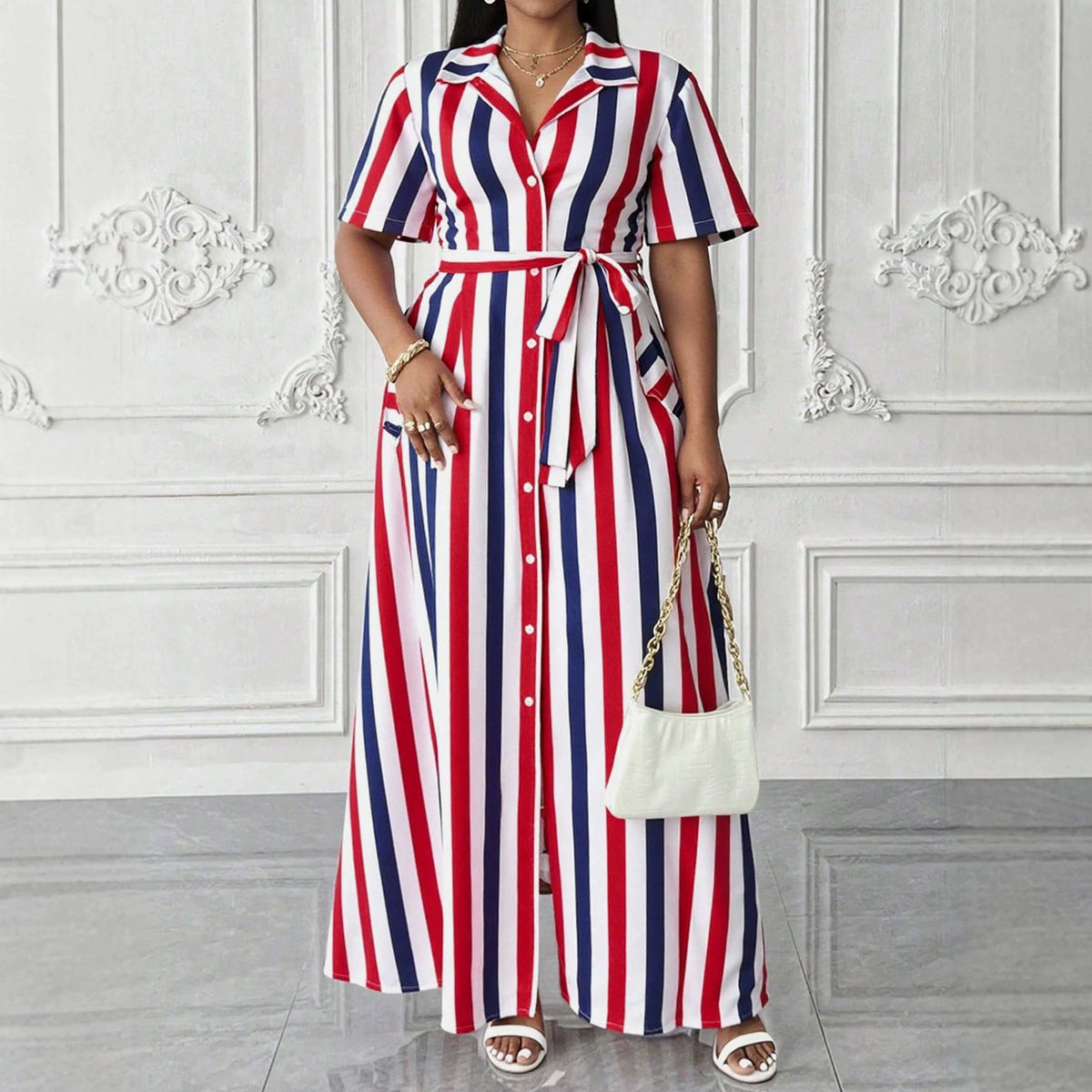 Gestreiftes Polo-Halskleid mit A-Linie – Bild 2 | LuxeStyle