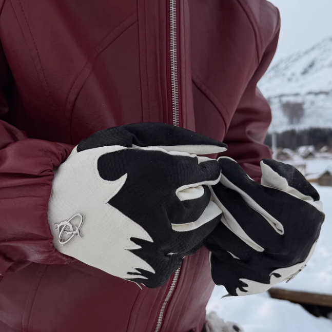 Winterhandschuhe aus Schafsleder mit Krokoprägung