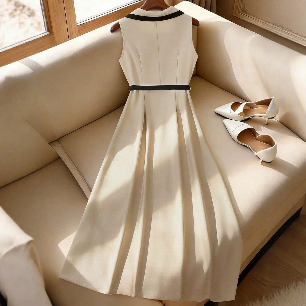 Farbkasten-ärmelloses französisch-chic Damenkleid