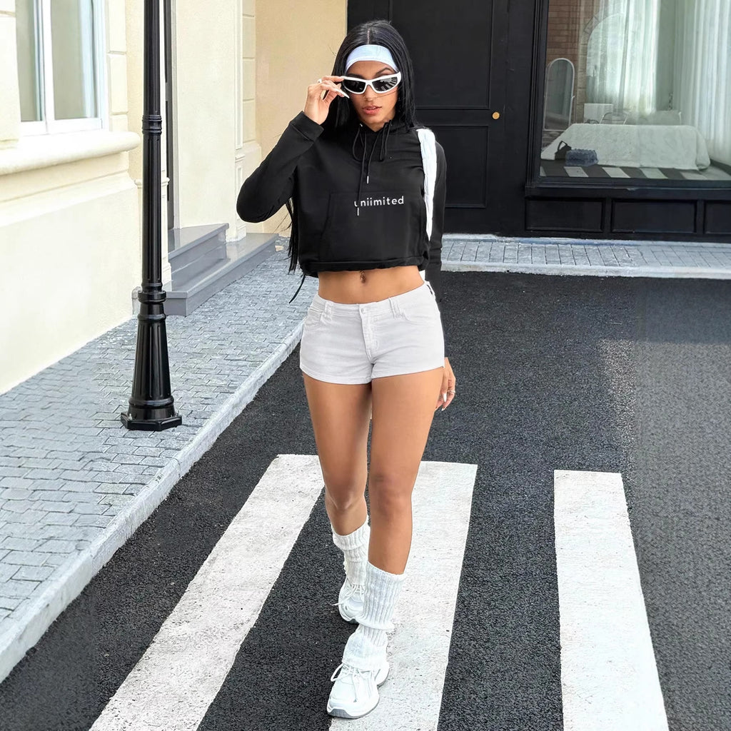 Weisse Low-Rise Denim Shorts für Damen