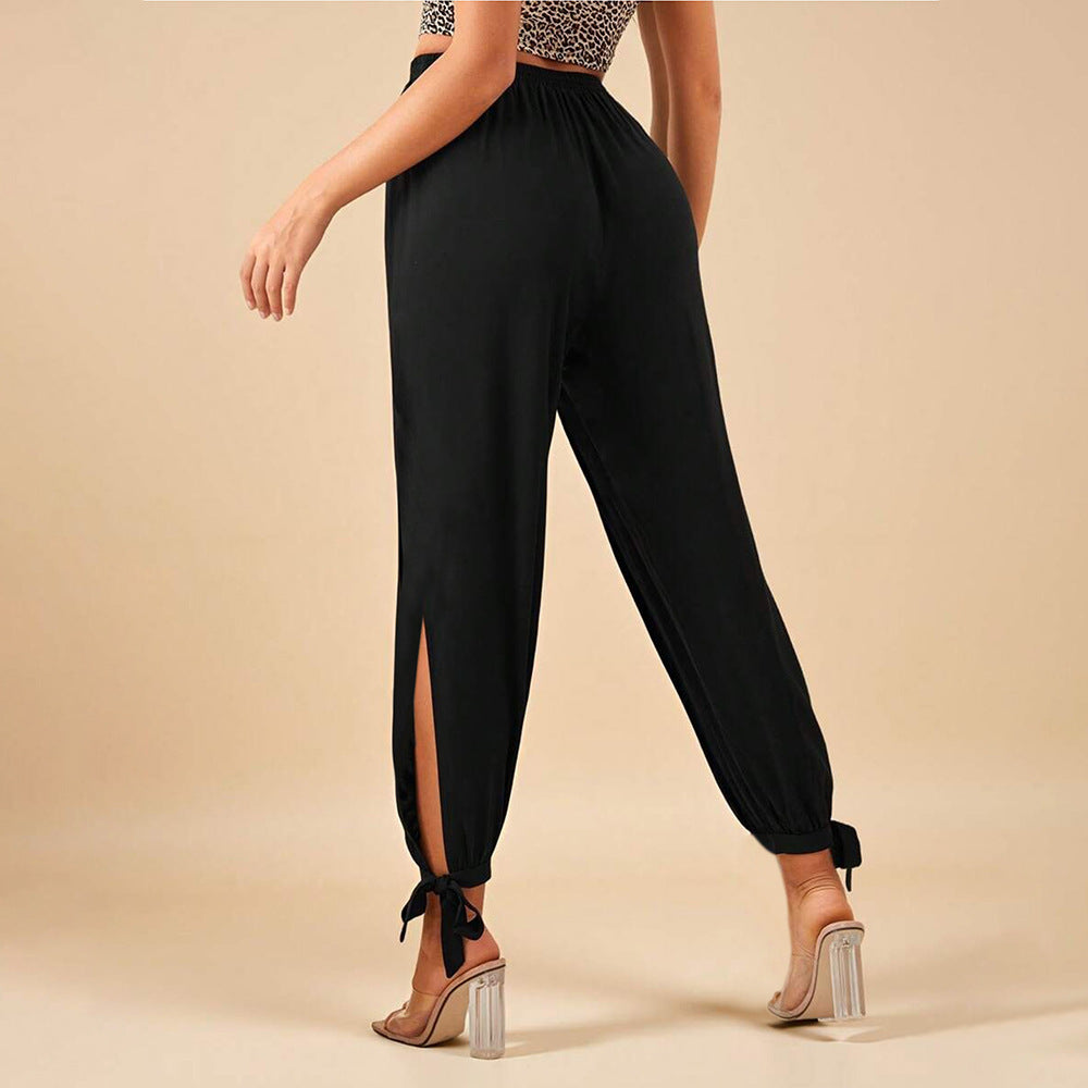 High-Waist Haremshose mit Schlitz und Bindebündchen